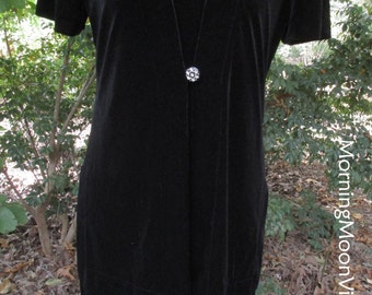 BLACK VELVET MAXI, Vintage 90s Boho Gothic, long velour velvet evening gown, holiday party, witch Stevie Nicks, retro elegant 90s does 30s M