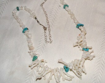 Southwestern Turquoise and White Branch Coral Necklace