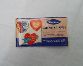 Dennison Valentine Seals No. 80-921 Made In USA, 1950s collectible, 10 seals
