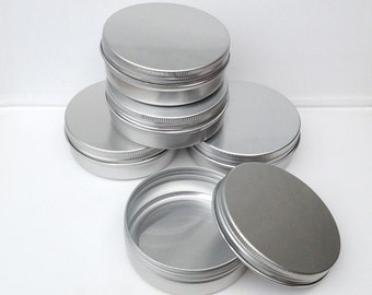 Small Metal Tins, Blank Round Silver Color, 100ml Screw Lidded, Aluminium Tins