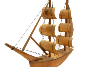 Handmade Wooden Folk Art Ship