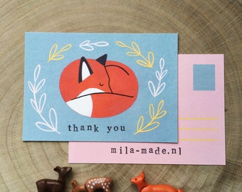 Sleeping Fox Illustration 'thank you' card