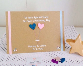 Handmade Personalised Twin Christening Card - Personalised Twin Baptism Card - Handmade Twin Christening Day Card