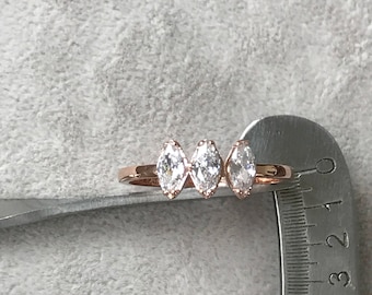 Rose Gold Ring, Gold Engagement Ring, Gold Wedding Ring, 3 Stone Ring, Dainty Engagement Ring, Diamond Engagement Ring, Marquise Cut Ring