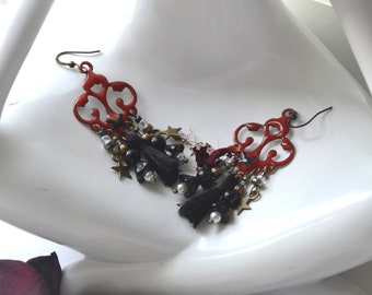 Red and black Bohemian earrings