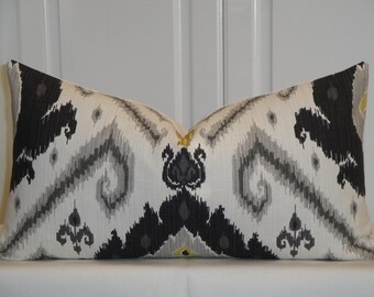 Decorative Pillow Cover - IKAT - Throw Pillow - Accent Pillow - Gray - Chartreuse