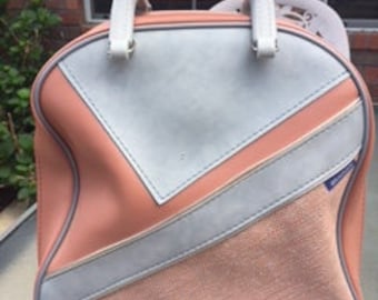 Vintage Brunswick Bowling Bag Pink Salmon Gray with rack Rockabilly Retro Women