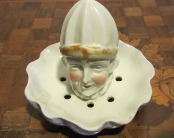 Antique lemon squeezer, citrus press, extremely rare top; Pierrot head; ca 1930