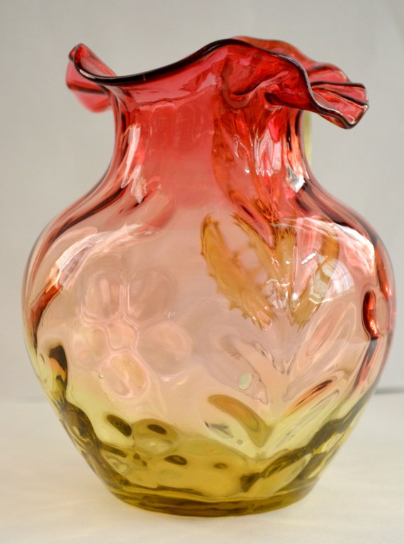 Download Amberina Glass Creamer Miniature Pitcher Inverted Daisy Flower