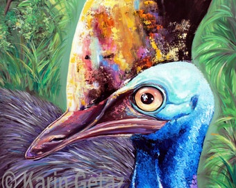 cassowary wall decor, tropical art print, cassowary painting, tropical painting, australian art, cassowary art, cassowary print,