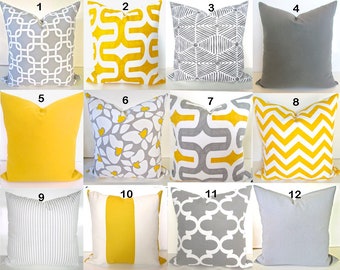 Yellow Throw Pillows Gray Decorative Throw Pillow Cover Yellow Pillow Covers 18x18 .ALL SIZES. Pillow Shops .Sale. Home Decor .Clearance