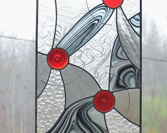 Large Stained Glass Panel, Custom Panel for Bathroom, Leaded Stained Glass Window, Abstract Contemporary Glass Window, 'Moving on'