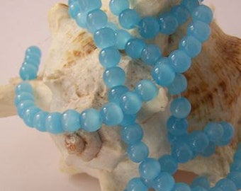 Cyan Blue Milk Glass Beads - 6mm - 14" Strand