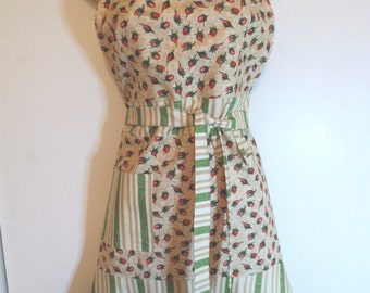 Pink Rosebud/Cream and Green Print Full Apron
