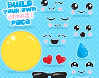 80% OFF SALE Emoji clipart commercial use, Build you smiley face clipart vector graphics, build your emoji party digital clip art - CL1063
