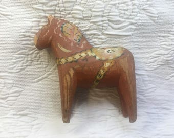 Dala Horse, Swedish Folk Art Dala Horse, 1940s, Hand Painted Dala Horse, Hand Carved Horse, Primative Play Horse, Aged Horse Toy