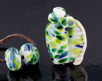 Tropical Seashell and Matching Pair Handmade Glass Lampwork Beads by Pink Beach Studios - SRA (1619)