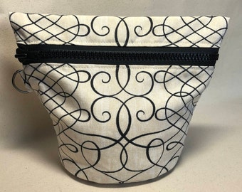 Small Traveling Yarn Bowl Project Bag - Black Swirl
