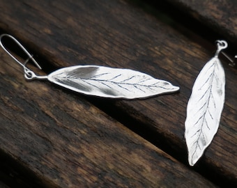 Silver Leaf Earrings, Leaf Earrings, Sterling Silver Earrings, Silver Dangle Earrings, Nature Earrings, Woodland Earrings