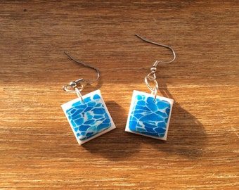 Blue White & Translucent Polymer Clay Earrings Handmade