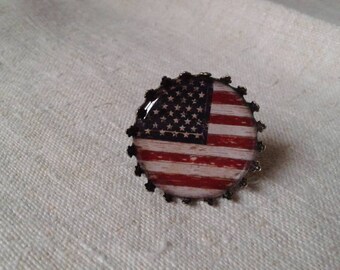 ring cabochon "American flag"