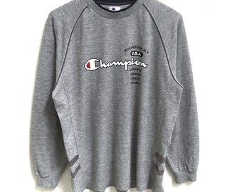 RARE!!! Champion Big Logo Grey Colour Crew Neck Sweatshirts Jumper Pullover Large Size
