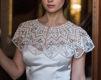 Vintage Art Deco Handmade Ivory Beaded Capelet and Bridal Cover Ups for Wedding - Crsytals, beads and embroidery
