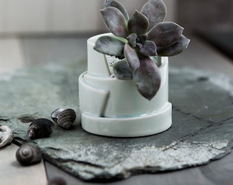 Hand Built Porcelain Planters with Drainage- Tiered Collection
