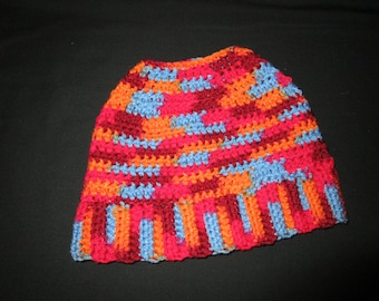 Red and Blue Adult messy bun hat