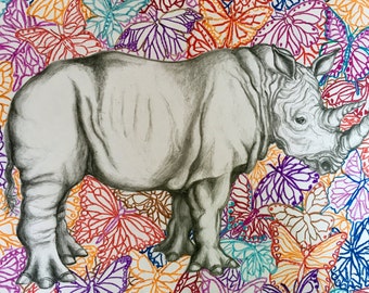 Thick Skinned Rhino with Butterflies