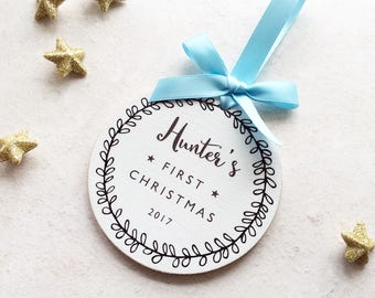 Personalised Baby’s First Christmas Bauble Christmas Decotation – Blue