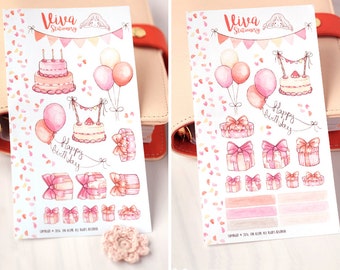 Birthday Stickers Personal Size Sheet ~ For Filofax, Kikki K, Happy Planner, Erin Condren Life Planner, personal diary or journal