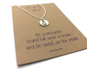 Silver Pineapple Necklace - Sterling Silver Pineapple Necklace - Pineapple Jewelry - Hand Stamped Pineapple Necklace - Tropical Necklace