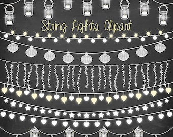 String lights clipart: "CHALKBOARD STRING LIGHTS" with wedding lights, party lights, patio lights, lights clipart for wedding invitations