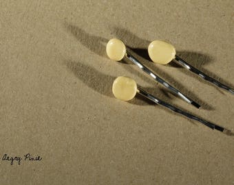 Three hair pins yellow ceramic