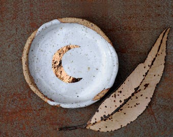 COPPER MOON - Jewellery Bowl - Speckled Stoneware Clay - Crescent Moon