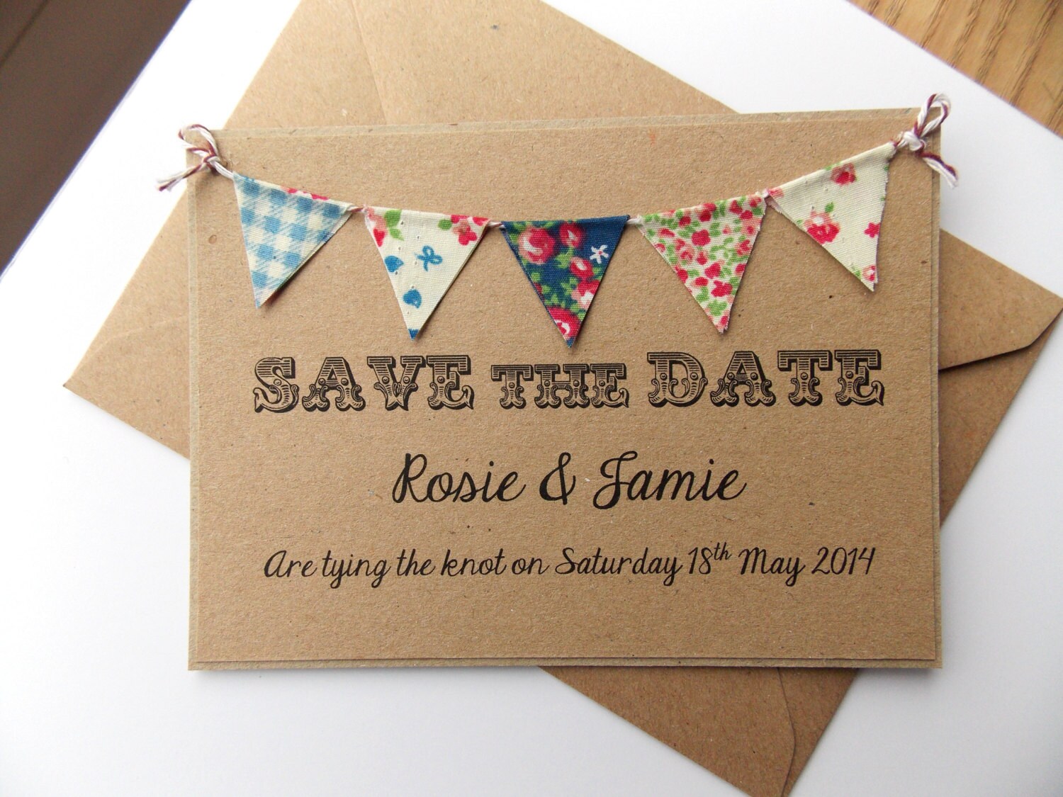 Save The Date Fabric Bunting Wedding Invitation Country Fete Save The Date Fabric Bunting Wedding Invitation Country Fete