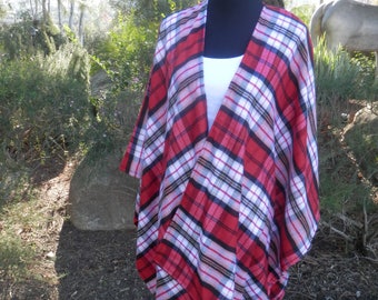 Plaid Poncho, Boho Poncho, Women Poncho, Women Wrap, Shawl, Boho Chic Poncho, Ponchos, Cape--Red ,Black & White Plaid Poncho