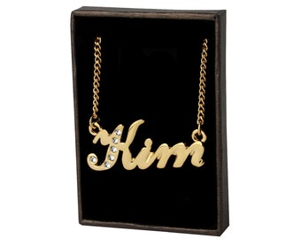 Name Necklace Kim - Gold Plated 18ct Personalised Necklace with Swarovski Elements