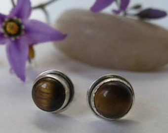 Sterling silver tiger eye stud earrings,free shipping