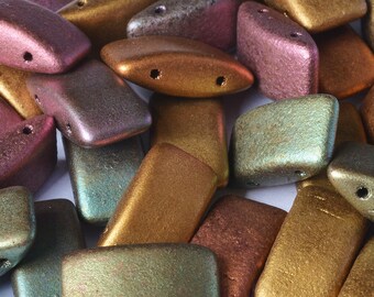 15pcs Carrier Pressed Beads with Two Holes 9x17mm, Czech Glass, Ancient Gold (CAR001)