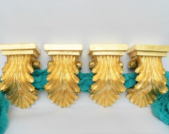 Rustic Corbels, Curtain Rod Brackets, Brackets, Curtain Brackets, Curtain Sconces, Curtain Rod Finials, Gold Corbels, Set of 4, Item GLCS503