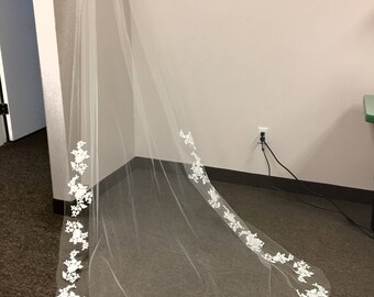 Cathedral veil with floral lace appliques