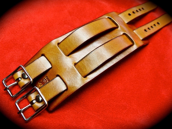 Leather cuff bracelet Tan Brown Double Strap Made for YOU in New YorkC by Freddie Matara