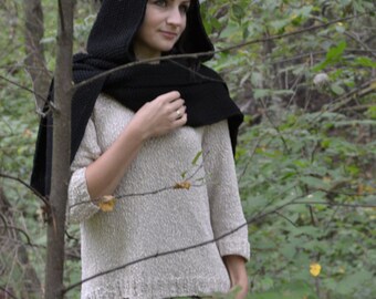 Hooded scarf, for winter, womens hooded scarf, 100% merino wool hooded scarf, Knit hooded scarf