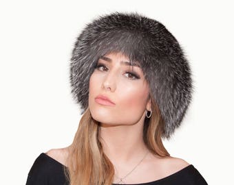 Silver fox fur and black mink fur hat. Silver fox fur hat. Black mink fur hat. Mink fur hat. Fox fur hat. Fur hat. Women's hat. Gift for her