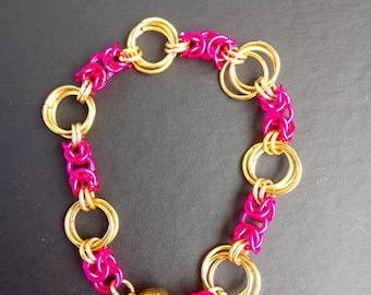 Pink and Gold Chain Maille Bracelet