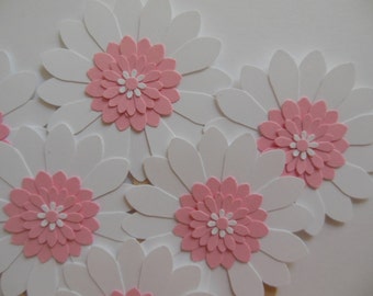 Flower Cupcake Toppers - Pink and White Daisies - Girl Birthday Parties - Bridal Showers - Weddings - Girl Baby Showers - Set of 6
