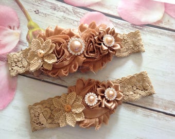 Country Rustic Couture burlap bridal garter set- photo prop,wedding,bride,flower girl,lace garter
