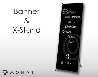 Monat Vertical Banner with Stand and Carrying Case - Black with Grey Imprint -PRINTED and SHIPPED directly to YOU!